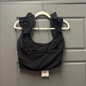Zara black crop top ruffle Black Blouse